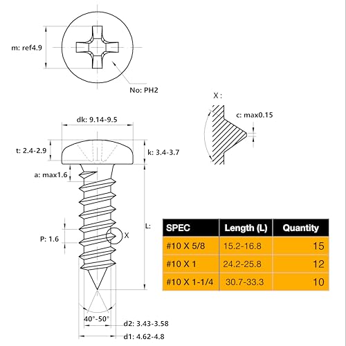 EEEEE Self Tapping Screws Assortment Set 552pcs, Assorted Screws SAE #4#6#8#10#12 304 Stainless Steel Sheet Metal Screws Kit Phillips Drive Wood Screw Assortment (SAE Pan Head 552pcs) - size: SAE Pan Head 552pcs