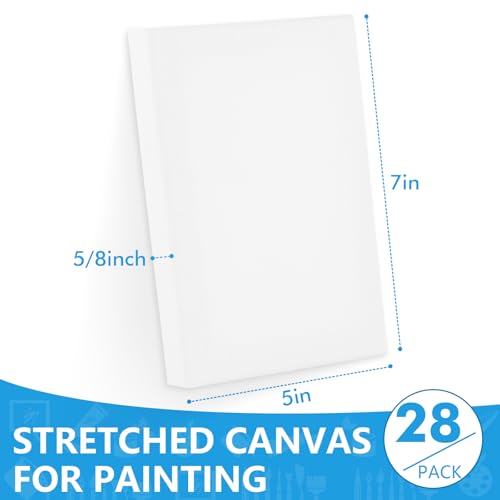 ESRICH Stretched Canvas for Painting 5x7, 28 Pack Small Canvases 5/8" Profile Primed Acid-Free Blank Canvas for Kids & Artists - size: 5x7in-28Pack