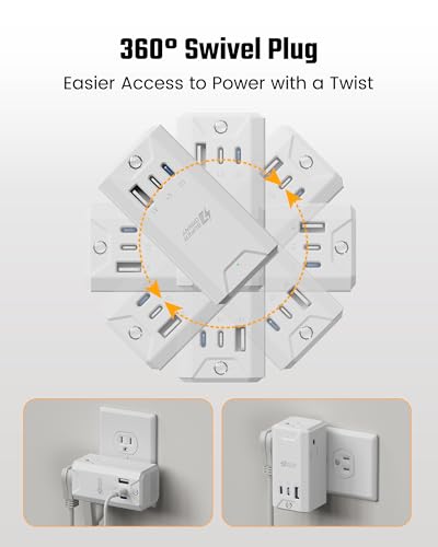 SUPERDANNY Rotating Wall Outlet Extender, 3 AC 3 USB, 20W USB-C