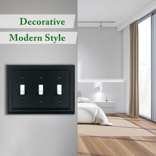 Matte Black Decorative Outlet Covers Wall Plates, Bamboo Fiber Light Switch Covers, Natural Material Electric Receptacle Switch Plate Outlet Cover of various styles (3 Gang Toggle 1 Pack) - size: 3 Gang Toggle 1 Pack