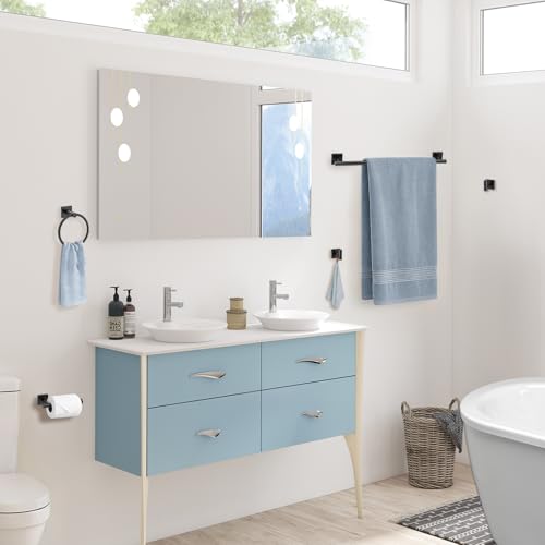 5 Pieces Bathroom Hardware Accessories Set Matte Black Towel Bar Set Stainless Steel Wall-Mounted Towel Holder 23.6 Inch Towel Racks for Bathroom - color: Matte Black