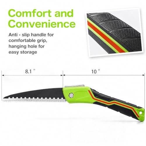 10" Folding Pruning Saw SK5 Steel Quick Cutting Saw for Gardening, Tree Trimming, Camping, Biking & Backpacking, Teflon-Coated Blade