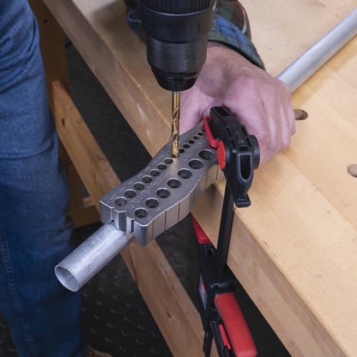 Milescraft 1307 Drill Block PRO – All-Metal Handheld Drilling Guide for Straight Holes. 25 Drill Guides in One! 1/8” to 1/2” in 1/64” Increments. Dual V-Groove Design for Round Stock & Corners