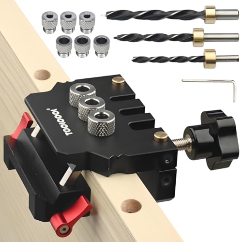 TOOLCOOL Self Centering Dowel Jig Kit Woodworking Doweling Jig Creates Edge Corner and Surface Joints with Drill Bits Steel Bushings Stop Collars for 6mm 8mm 10mm Dowel Pins