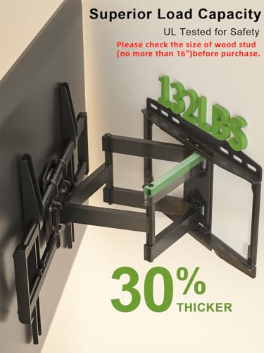 Full Motion TV Wall Mount for 42 55 65 75 85 86 inch, TV Mount Swivel and Tilt,Wall Mount Bracket with Dual Articulating Arms Up to 132lbs, VESA 600x400mm, Max 16" Wood Studs, USX Mount XML019 - size: 42-86 inch