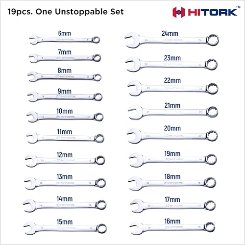 HITORK 19 Piece Metric Combination Wrench Set, 6-24 mm, CR-V, Storage Pouch - style: 19 Piece Set Metric