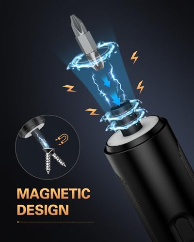 Bomivoi Electric Screwdriver, Rechargeable Cordless Power Screwdriver, 3 Torque Settings, Max 5 N.m, 1/4'' 6 Double-Ended Bits, 1500mAh Battery, LED Lights, Repair Tool for DIY Furniture Electronics