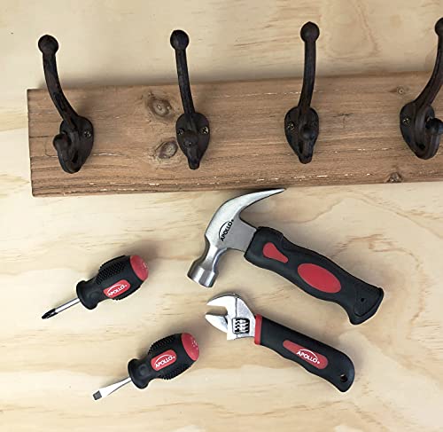 Apollo Tools 4 Piece Stubby Tool Set for Small Hands and Tight Spaces. Convenient and Compact Small Tool Set includes Mini Hammer, Mini Screwdriver Set and Mini Wrench - Red - DT0240