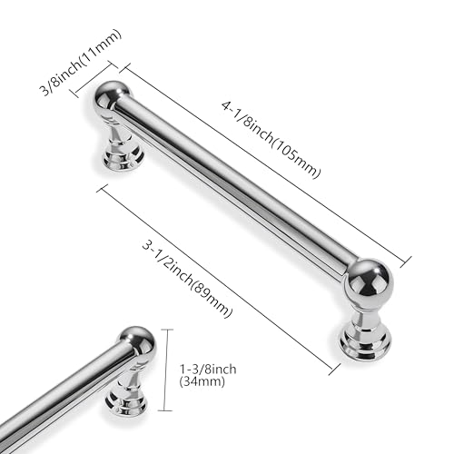 10 Pack 3-1/2 Inch Hole Center Polished Chrome Cabinet pulls 100% Solid Heavy Duty Dresser Pulls Cabinet Drawer Pulls for Kitchen Cupboard Hardware - color: Polished Chrome, size: 3-1/2 inch hole center