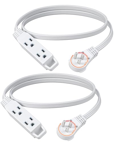 DEWENWILS 3FT 360° Rotating Flat Plug Extension Cord/Wire, 16/3, 2 Pack - color: White, size: 3FT, style: 2 Pack