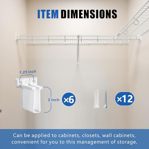 6 Pcs Wire Shelf End Bracket, Heavy Duty Closet Shelf Brackets, White Plastic Closet Rod / Wall Shelf Supports with Screws, Wall Mount Brackets for Shelves Closet - size: 6 Pieces