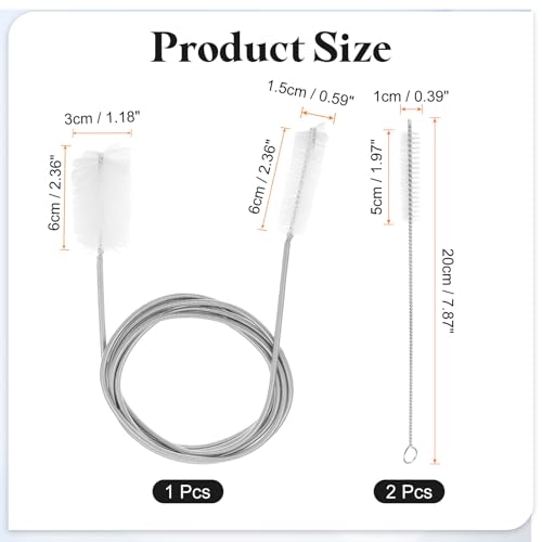 HARFINGTON 3pcs Flexible Long Drain Brush Straw Cleaner Set 78.74" Stainless Steel Double Ended Hose Brush with 8" Nylon Long Tube Pipe Cleaning for Fish Tank Sink Pipe, White - color: White, size: 200cm