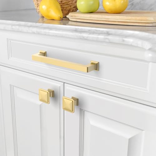 Amerdeco 10 Pack Brushed Gold Cabinet Pulls 5 Inch(128MM) Hole Centers Kitchen Cabinet Handles Cabinet Hardware Kitchen Handles for Cabinets Cupboard Handles Drawer Pulls ZH0019 - color: Brushed Gold, size: 5" Hole Center