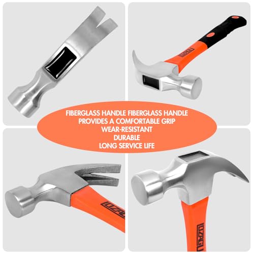 5-Piece Hammer Set, 2LB Dead Blow Hammer | 16oz Claw Hammer | 16oz Rubber Mallet | 35mm Double-Faced Soft Mallet | 8oz Small Hammer