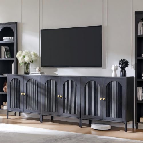 IFGET 92.63" W Modern Arch Sideboard Buffet Cabinet with Storage, Dark Grey - color: Dark Grey, size: 3 Pieces