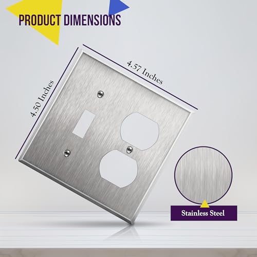 ENERLITES Combination Toggle & Duplex Metal Wall Plate, St&ard, Silver - color: Stainless Steel, size: Standard Size