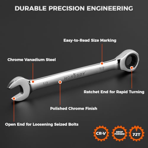 HORUSDY 48-Piece Ratcheting Wrench Set, Metric 6-18mm & SAE 1/4-3/4", Cr-V Steel 72 Teeth Ratchet Wrench with Roll Up Pouch and Hex Keys - style: 48pcs Metric&SAE Ratchet Wrench Set
