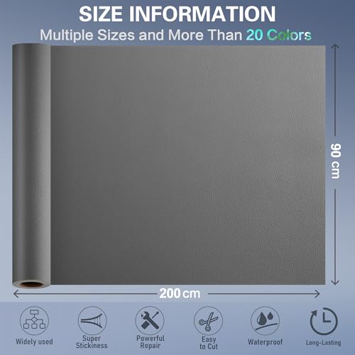 Leather Repair Tape, Self Adhesive Leather Repair Patch Kit Dark Grey - color: Dark Grey, size: 35x79inch