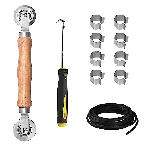 BAYTORY Window Screen Repair Kit, Steel Roller Tool with Bearing, Spline Removal Hook, 32ft Retainer Spline and 8pcs Screen Clips Replacement for Installing Door Mesh Screens BY0009G11