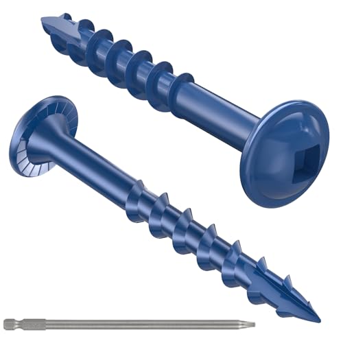 #8 Pocket Hole Screws 1-1/4 Inch, 100Pcs Coarse Thread Wood Screws, Square Drive, Washer Head, 4-Layer Coating, Drive Bit Included (Blue) - color: Blue, size: #8 x 1-1/4"