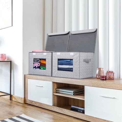 Univivi Fabric Closet Storage Bins with Lids for Shelves 4 Pack, Gray - color: Gray
