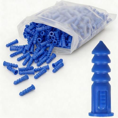 200 Count Premium Plastic Drywall Anchors, 1/4 x 1-1/4 Inch Wall Anchors, 6mm Diameter, Fits #8 x 1-1/4 Inch Screws, Bulk Pack, Screws Not Included (Blue) - size: 1/4*1-1/4“