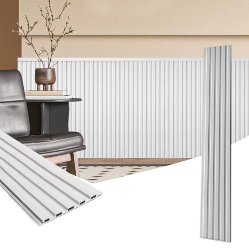 Art3d 48 x 6 in WPC Wood Slat Wall Panels, 3D Wall Accents, 16-Pack, White | Real Wood Grain, Durable, Water Resistant, Wear-Resistant, No Emission, Eco-Friendly, Easy to Care, for Living Room, Bedroom - color: White, size: 48" * 6"