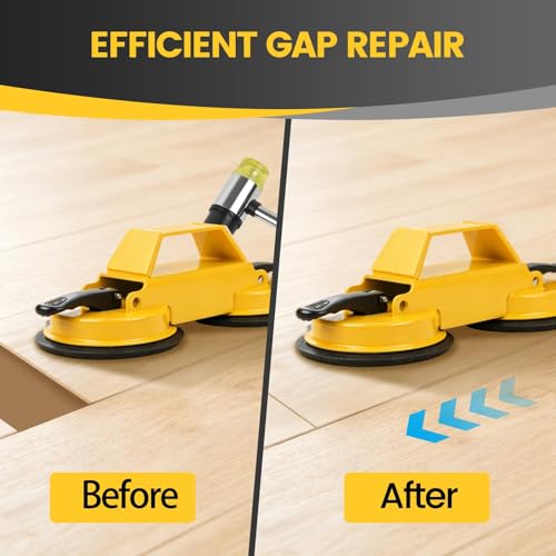 Floor Gap Fixer Tool Kit with Heavy Duty Rubber Mallet, Floor Dual Suction Cup Tool Upgrade 45° Striking Surface for Laminate, Hardwood, and Vinyl Floor (Yellow)