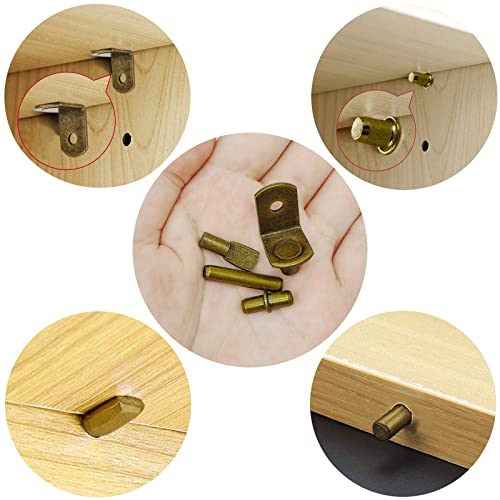 104Pcs Shelf Pins Pegs Kit,4 Styles Shelf Support Pegs,Bookshelf Pegs for Shelves,Cabinet Shelf Bracket Pegs Shelf Holders Pins for Kitchen Furniture & Closet (5mm & 1/4inch,Bronze Tone) - style: 4 Style-Bronze tone-104 Pcs