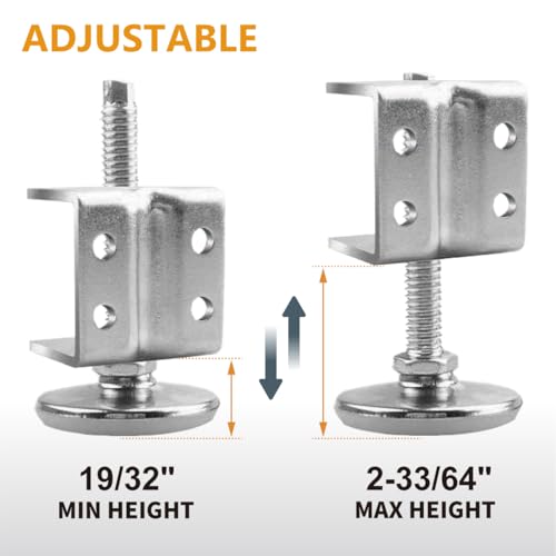 POWERTEC U-Bracket Leg Levelers 4PK, Heavy Duty Adjustable Furniture Feet for Work Bench/Cabinet/Desk, w/Non-Marring Pads (71151) - size: U Bracket Leveler, Set of 4