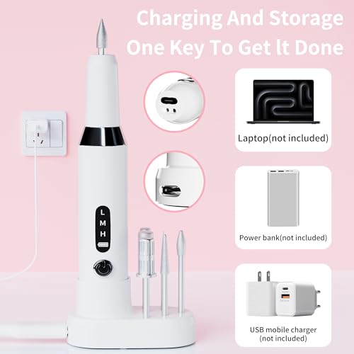 Nail Drill Kit,Nail File Cordless Nail Drill Machine for Gel Powder Nails,Professional Portable Manicure Pedicure Rechargeable Lightweight for Home Salon Use