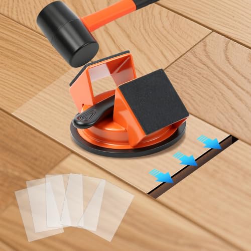 Floor Gap Fixer Tool Heavy Duty Suction Cup Lifter - Laminate, LVP, Vinyl & Hardwood Flooring Gap Repair Kit with Rubber Mallet & Nano Pads