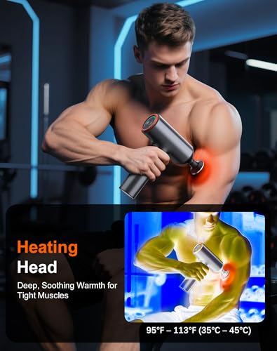 arboleaf Thermal Massage Gun Deep Tissue with Heat 6 Replacements | Handheld Muscle Percussion Massager with Full-Metal Head, For Athletes Pain Relief, Relax, Gifts for Men and Women - color: Black