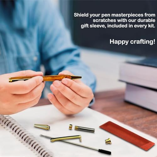 Pen Kits for Woodturning 10 Pack Premium Gold Plus Bonus 10 Pen Covers Pen Making Tools with Black Ink Pen Making Kit Slimline Pen Turning Supplies Twist Pen Kit Lathe Turning Supplies for DIY Coppe