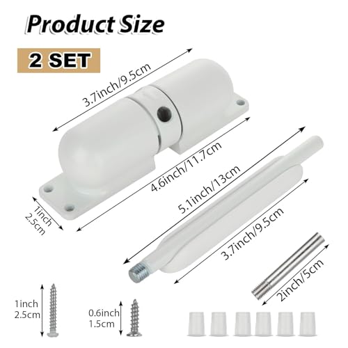 2PCS Automatic Door Closer for Home, Heavy Duty Zinc Alloy Auto Door Closer with Spring Tension, Self-Closing Safety Hardware for Interior Doors, White (2-Pack)