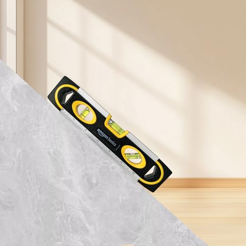 Amazon Basics 9-Inch Magnetic Torpedo Level and Ruler, Easy to Use, 180/90/45 Degree Bubbles, Lightweight, Black