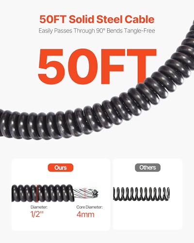 VEVOR Drain Cleaner Machine 50 FT x 1/2 Inch Auto Feed Sewer Snake Auger - style: 50 FT x 1/2''