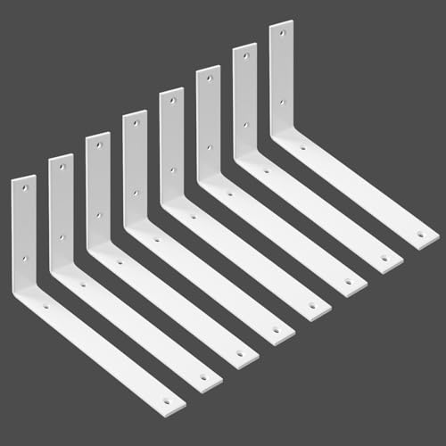 Shelf Bracket 8 Pack 8" Lx8 H 5mm Thick Heavy Duty White L Brackets - color: White-8pack, size: 8"Lx8"Wx1.5"W
