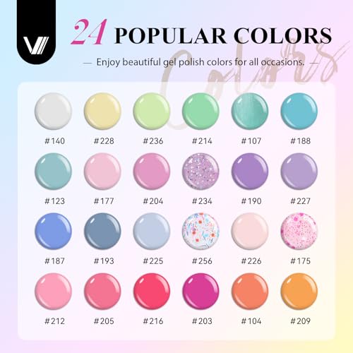 VANREESA 42 Pcs Gel Nail Polish Kit with U V Light 24 Popular Colors Gel Polish Nail Kit Green Blue Purple Pink Orange Complete Nail Kit with Manicure Tools Gifts for Women Girls - color: Sweet & Popular Collection