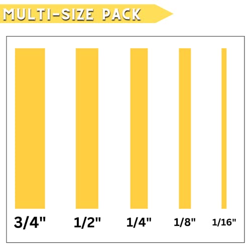 5 Rolls Pinstripe Tape - Masking Tape 1/16", 1/8", 1/4", 1/2", 3/4" - Thin Painters Masking Automotive Tape for DIY, Car, Auto, Paint, Art, Tumblers (Yellow) - color: Yellow