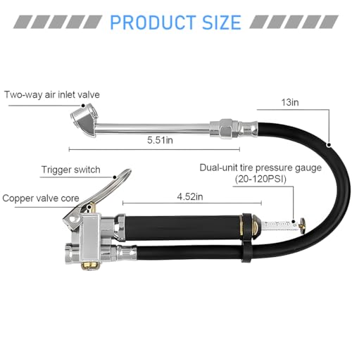 17PCS 0-200 PSI Tire Inflator Gauge, 1/4 Inch NPT, Black - color: Black