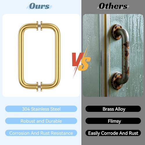304 Stainless Steel Shower Door Hardware Kit - color: Brushed Gold