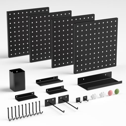Magnetic Metal Pegboard Wall Organizer Kit, 4 Pack 10 x 10 in Panels Black - color: Black, size: 10"×10" - 4 Pcs