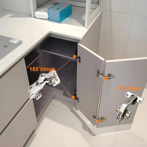2 Pack 135° Lazy Susan Hinges for Cabinets, Corner Kitchen Cabinet Replacement Hardware, Bifold Door/Cupboard Folded/Folden Door Hinges with Screws