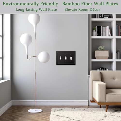Classic Architecture Wall Plates,Light Switch covers, Electrical Outlet Covers, Duplex receptacle wall plates,Mid Size Bamboo Fiber Material Switch plates Matte Black (3 Gang Toggle 1PK) - style: 3 Gang Toggle 1PK