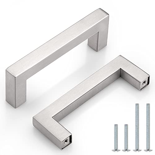 Probrico(10 Pack Square Stainless Steel Cabinet Pulls in Brushed Nickel 3-1/2 inch Hole Center, 4 Inch Total Length T Bar Kitchen Bathroom Drawer Hardware,Contemporary Dresser Closet Pulls - color: Brushed Nickel, size: hole center 3-1/2"