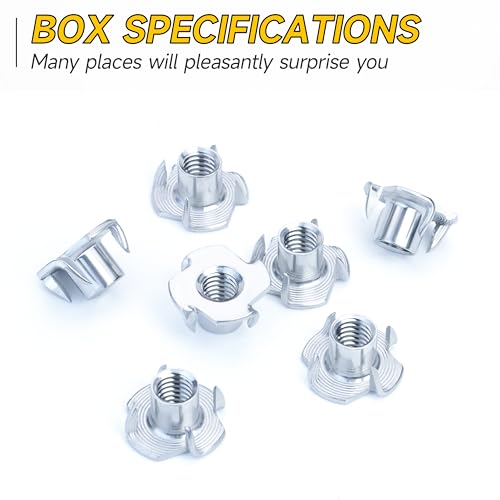 180Pcs 1/4-20 5/16-18 3/8-16 T-nut Assortment Kit, 4 Pronged T Blind T Nut Zinc-Plated Alloy Steel, Wood Working, Rock Climbing Holds & Furniture Hardware Nuts, Threaded Insertion by Mywish