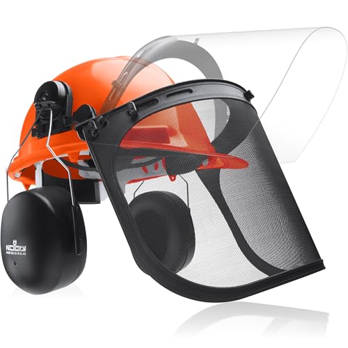 NoCry 6-in-1 Industrial Chainsaw Helmet with Face Shield and Ear Muffs — Mesh & Clear Plastic Visors Included — ANSI Z89.1 Certified — Adjustable Headgear — Ideal for Forestry and Arborist Work - style: Original