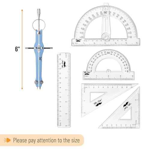 Mr. Pen- Geometry Set, 15 pcs, Blue, 6 Inch Swing Arm Protractor, Divider - color: Blue