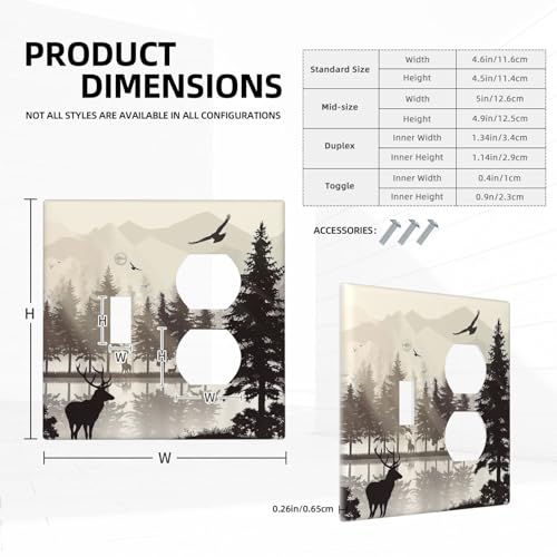Retro Rustic Deer Forest Lake Pine Tree Silhouette Wallplates 1 Toggle 1 Duplex Switch Plate Electrical GFCI Faceplate Decorative Light Switch Covers for Farmhouse Living Room Decor - color: Retro Rustic Deer Forest Lake Pine Tree Silhouette, size: 1 Togg